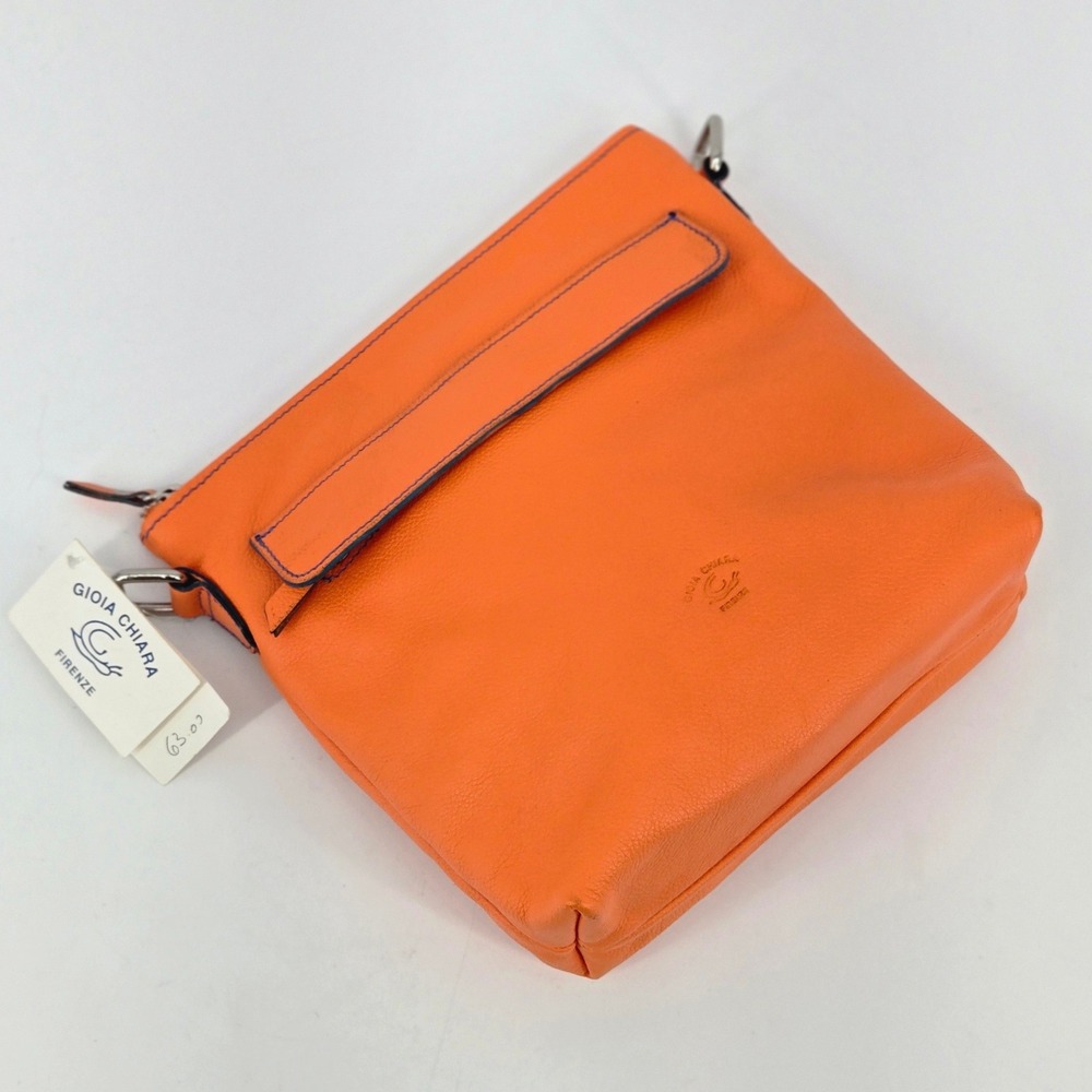 Gioia Chiara Firenze Orange Leather Zip Crossbody Bag Clutch NWT No Strap Italy
